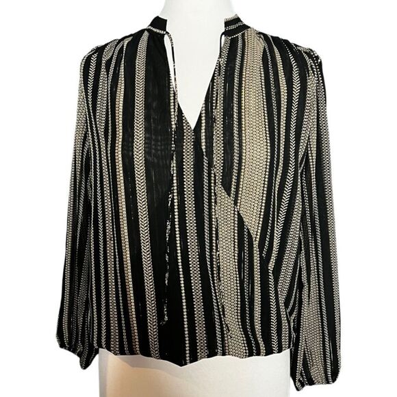 Veronica m. Draped Hem Surplice Wrap Sheer Metallic Striped Pullover Blouse - Picture 1 of 8